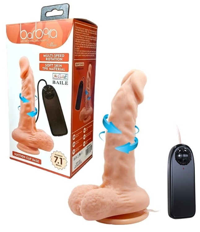 Wibrator Barbara Max rotujący penis z pilotem na przyssawkę