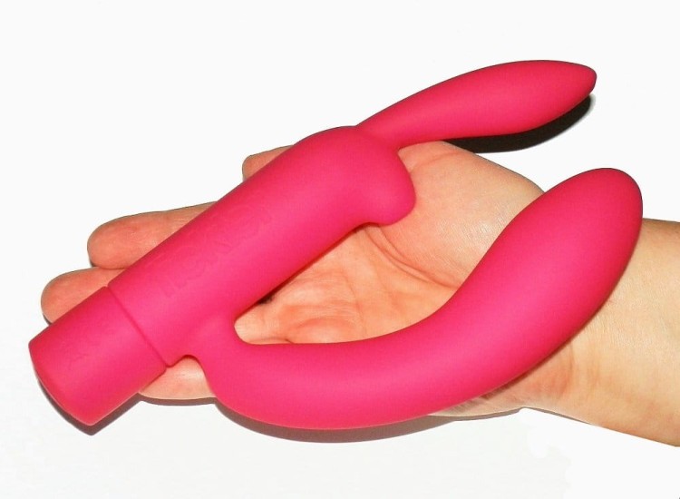 Wibrator Tickler Bossy Double silikonowy duży różowy królik