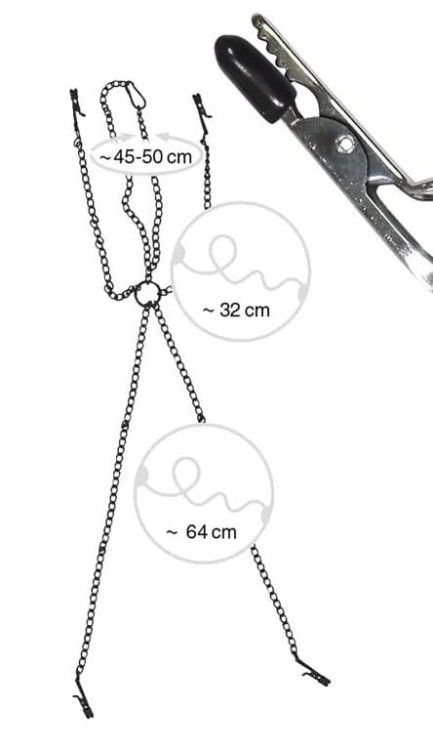 Fetish Nipple&amp;Clit Clamps - ciężki łańcuszek z zaciskami na sutki i genitalia