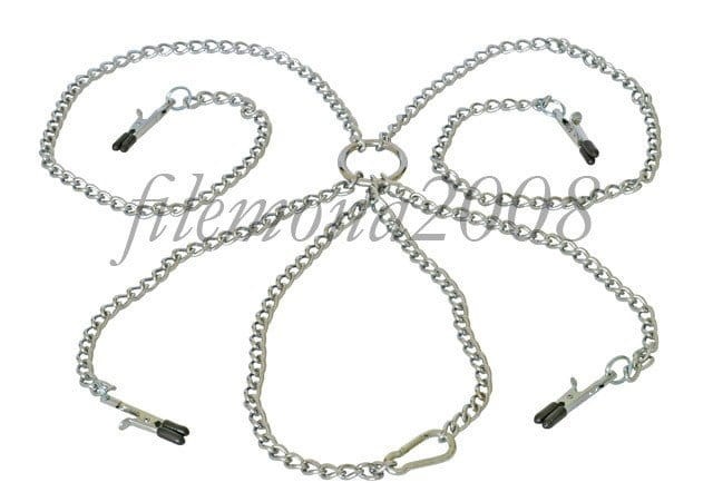 Fetish Nipple&amp;Clit Clamps - ciężki łańcuszek z zaciskami na sutki i genitalia