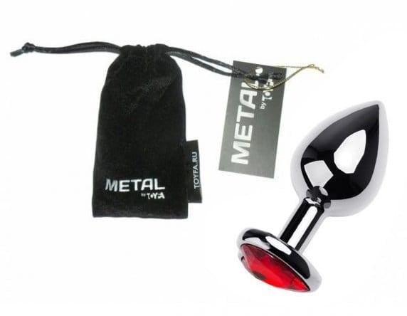 Metal Silver klasyczna wtyczka analna z czerwonym kryształkiem serce