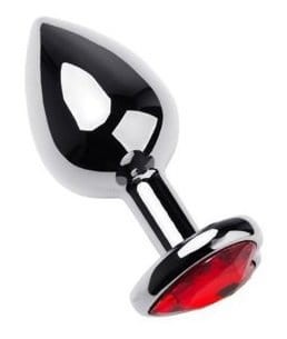 Metal Silver klasyczna wtyczka analna z czerwonym kryształkiem serce