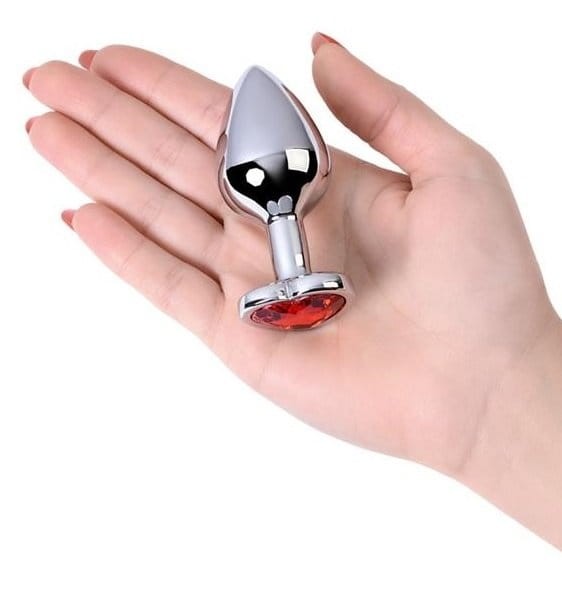 Metal Silver klasyczna wtyczka analna z czerwonym kryształkiem serce