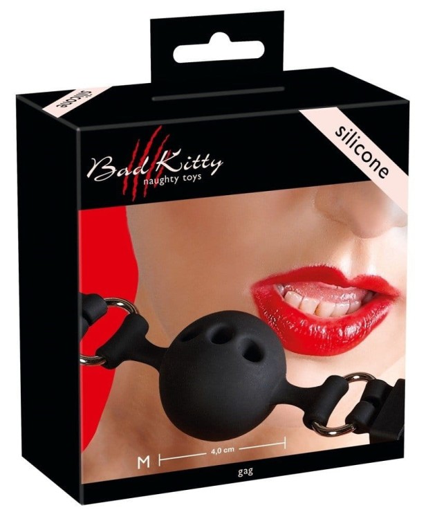 Knebel Bad Kitty Black silikonowy z dziurami