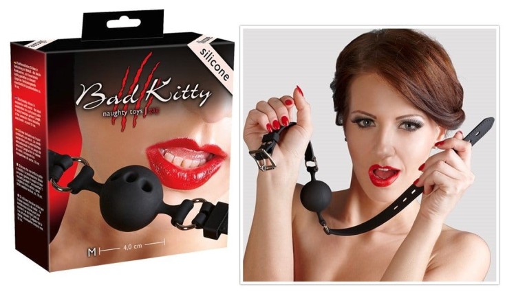 Knebel Bad Kitty Black silikonowy z dziurami