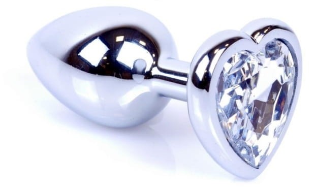 Metal Silver klasyczna mała wtyczka analna z kryształkiem serce
