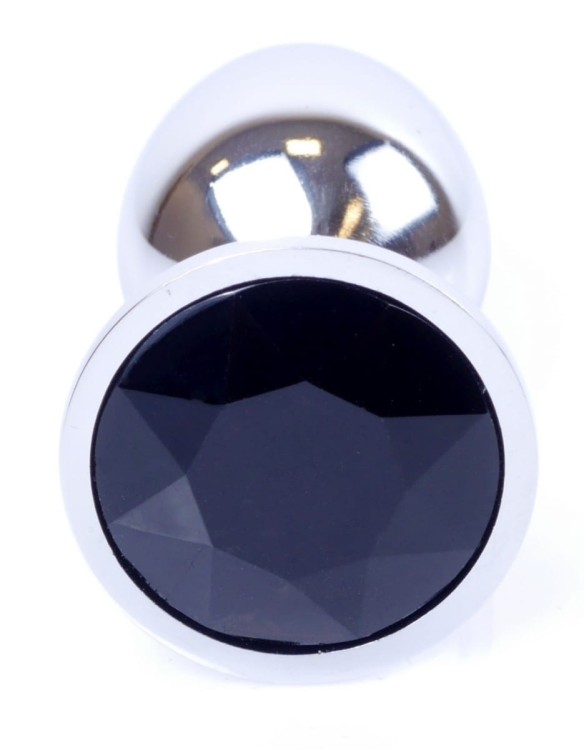 Metal Silver klasyczna mała wtyczka analna z czarnym kryształkiem