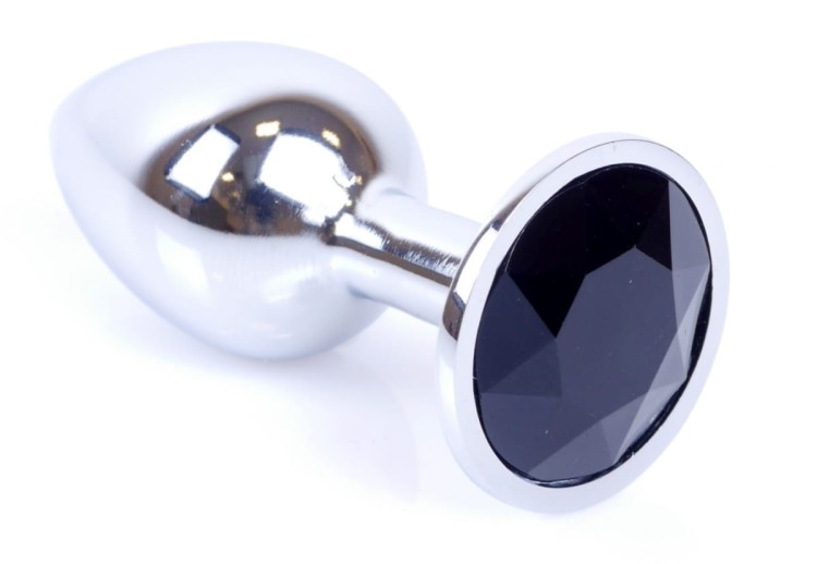 Metal Silver klasyczna mała wtyczka analna z czarnym kryształkiem