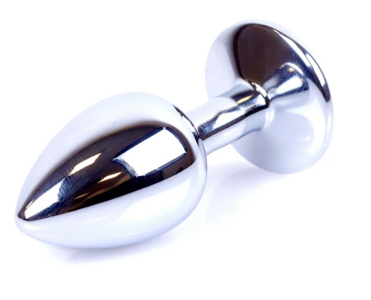 Metal Silver klasyczna mała wtyczka analna z czarnym kryształkiem