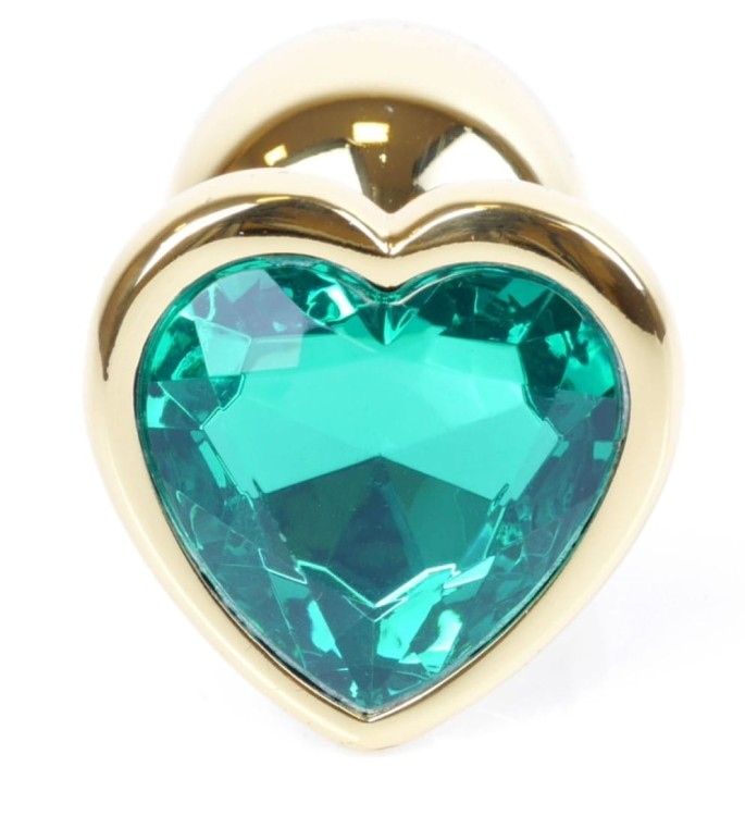 Metal Gold klasyczna mała wtyczka analna z zielonym kryształkiem serce