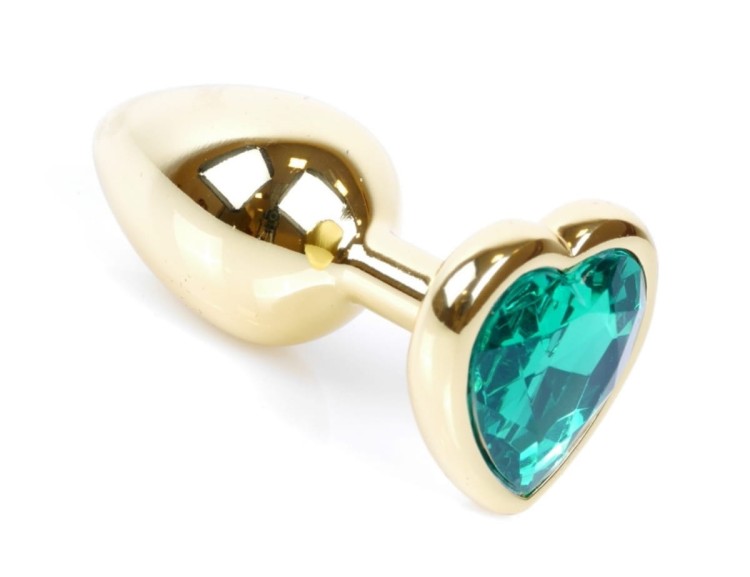 Metal Gold klasyczna mała wtyczka analna z zielonym kryształkiem serce