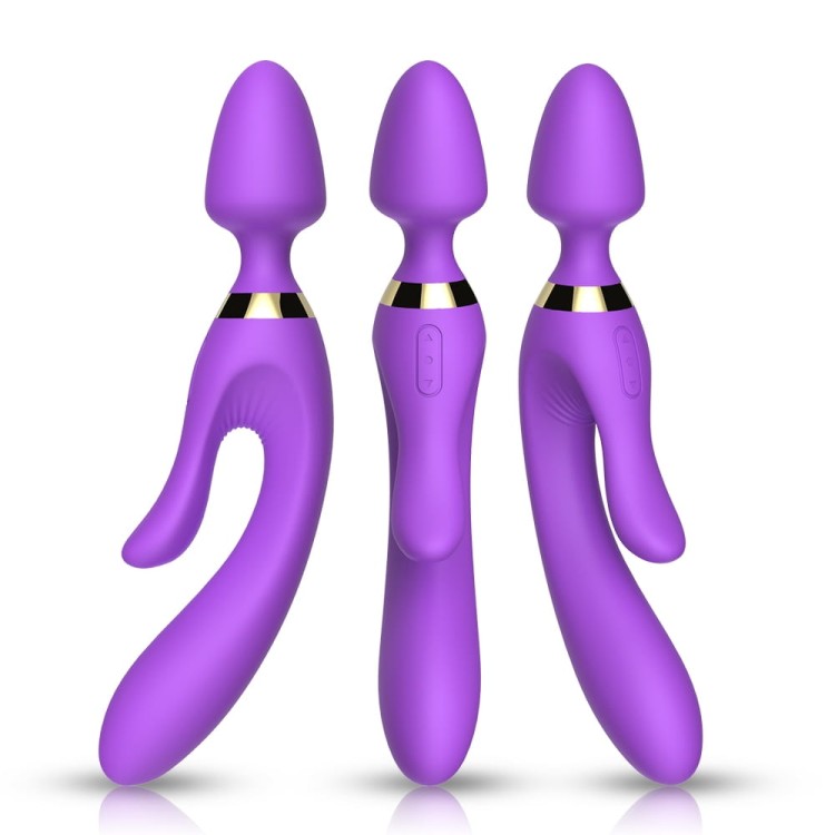 Potrójny wibrator Magic Wand silikonowy stymulator - wtyczka analna, króliczek, G-Spot - magnetyczne ładowanie USB