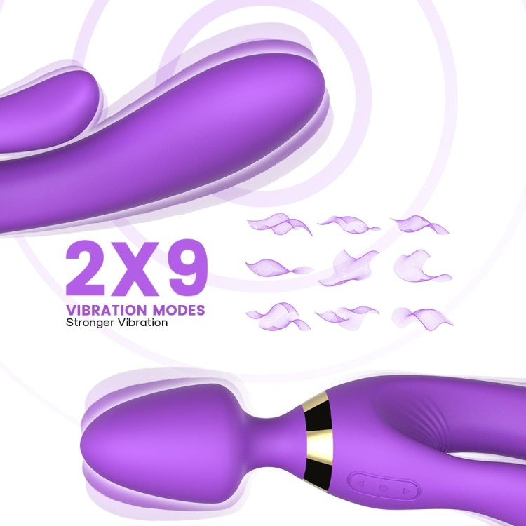Potrójny wibrator Magic Wand silikonowy stymulator - wtyczka analna, króliczek, G-Spot - magnetyczne ładowanie USB