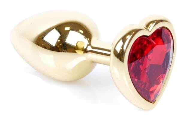 Metal Gold klasyczna mała wtyczka analna z czerwonym kryształkiem serce