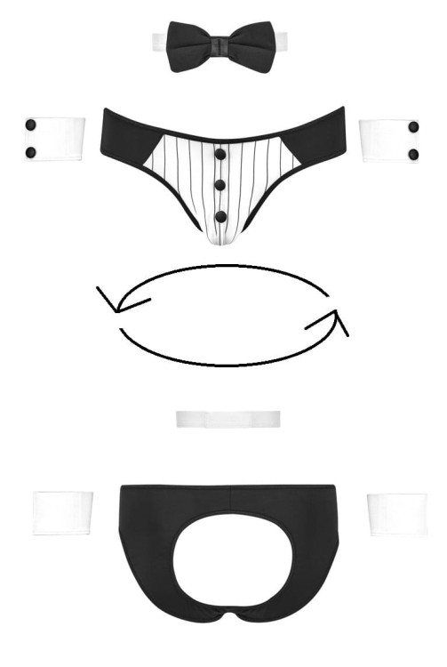 Erotyczny Kelner Svenjoyment otwarte slipy, muszka, mankiety L